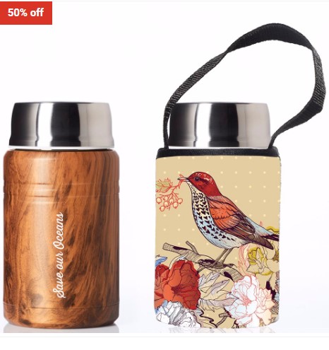 50% OFF BBBYO 500 Ml Foodie Insulated Lunch Container with Carry Cover Bird Print $32 (RRP$64)