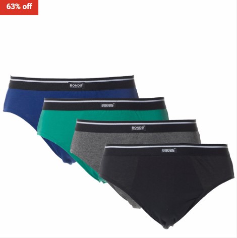 63% OFF Bonds Mens 4pk Hipster Brief $9.95 (RRP$26.95)