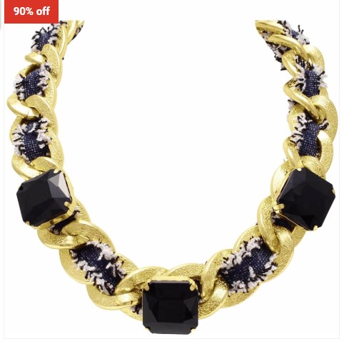 90% OFF Hansa USA Black Onyx Fringe Necklace In 18K Yellow Gold $29 (RRP$285)