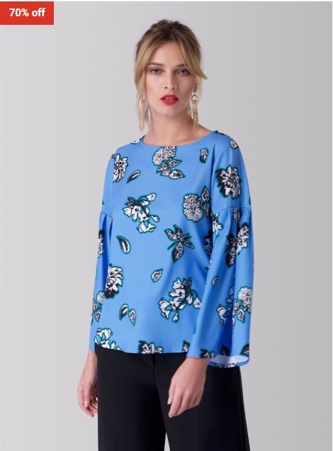 70% OFF Closet London Closet Floral Wide Bell Sleeve Top Blue $26 (RRP$87)