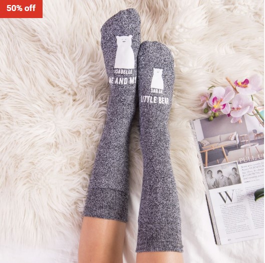 50% OFF Personalised Socks Mumma Bear Socks One Baby Bear Grey $9.99 (RRP$19.99)