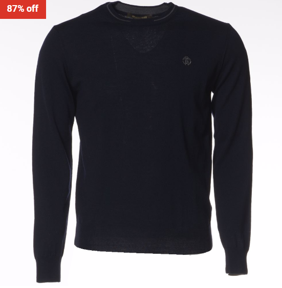 87% OFF Roberto Cavalli Round Neck Sweater Half Striped Collar Blue Navy $99 (RRP$788)