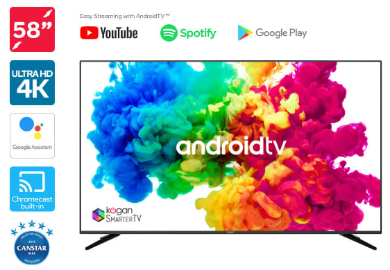 Kogan 58″ XU9010 4K LED SmarterTV™ ( Android TV™, Smart TV ) $689 (Was $949)