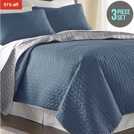 51% OFF Amrapur 3 Piece Reversible Quilt Set – Denim/Silver – King $49 (RRP$99)