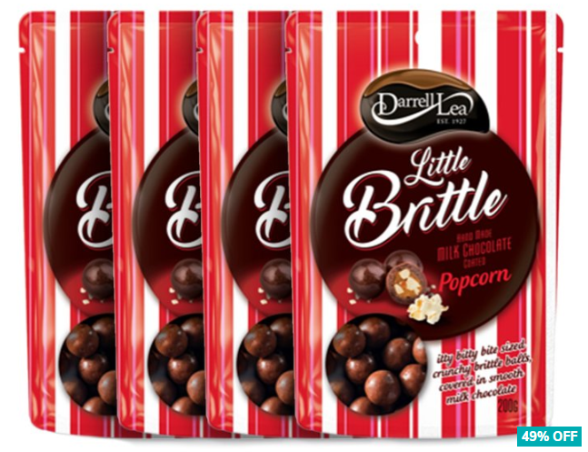 49% OFF 4 x Darrell Lea Little Brittle Milk Chocolate Coated Popcorn Brittle 200g $10 (Don’t pay $19.80)