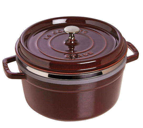 Staub Enamelled Cast Iron Round Cocotte with Steamer Grenadine 26cm 5.2L $549.99 (RRP $969.95)