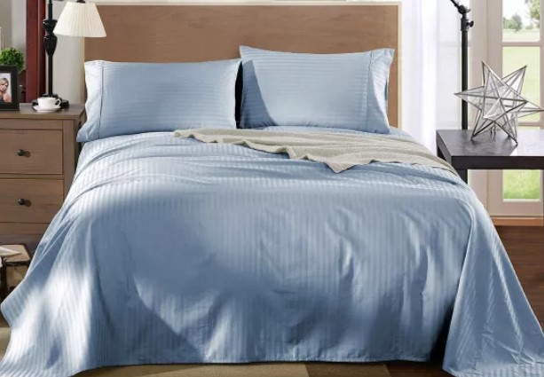 Royal Comfort Kensington 1200TC 100% Egyptian Cotton Stripe Bed Sheet Set (Queen, Chambray) $55 (RRP $269)