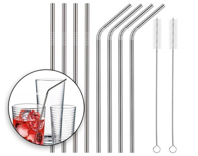 Raue & Wissler Reusable Stainless Steel Metal Drinking Straws 8-Pack $9.99