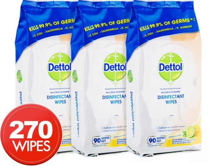 3 x 90pk Dettol Disinfectant Wipes Lemon Lime $15