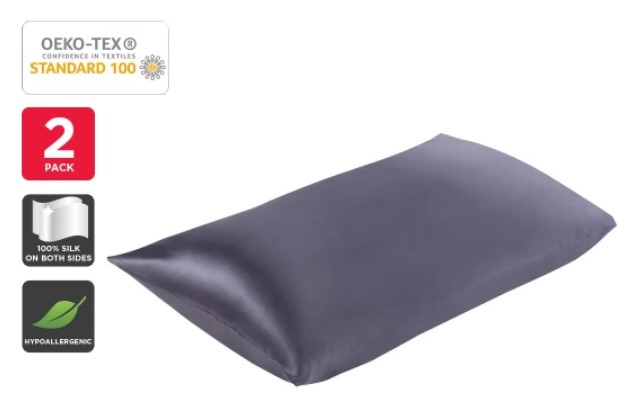 Set of 2 Trafalgar Luxury 100% Mulberry Silk Pillow Cases (Charcoal) $69