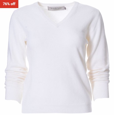 76% OFF Scott & Scott Cashmere Brodie V Neck Jumper Organic White $89 (RRP$366)