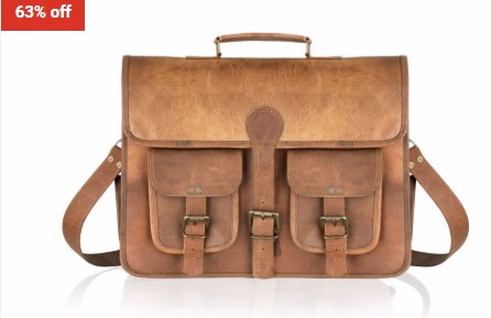 63% OFF Woodland Leather Tan Vintage Satchel Briefcase Double Pockets 14.5″ Top Handle Adjustable St $54.80 (RRP$148)