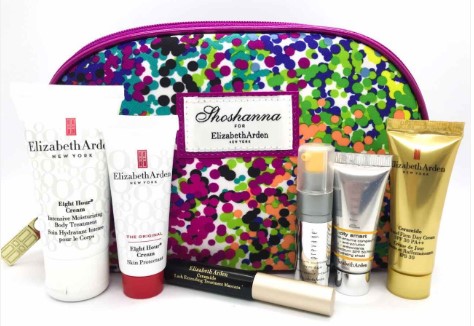 Elizabeth Arden Arden Set 7pc – Cosmetics & Skincare Set W/ Shoshanna Pink Confetti Print Cosmetics Bag $24