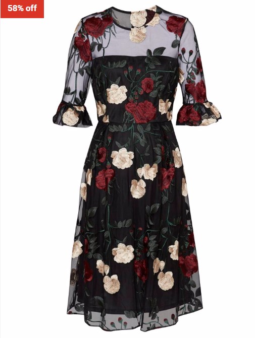 58% OFF GINA BACCONI Celia Floral Embroidery Dress $262.90 (RRP$628)