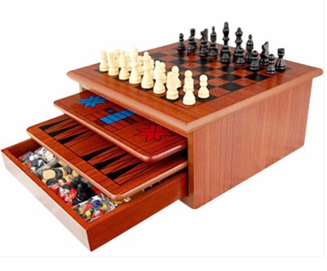 10 In 1 Wooden Chess Board Games Slide Out Best Checkers House Unit Set $46