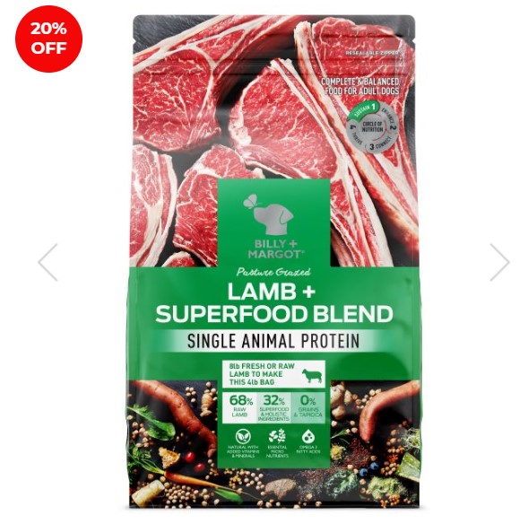 20% OFF Billy & Margot Lamb Superfood Blend Dog Food 1.8kg $27.99 (RRP$34.99)