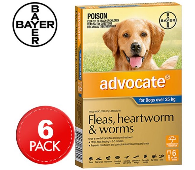 Advocate Flea & Worm Treatment For Dogs 25kg+ 6pk $99.99