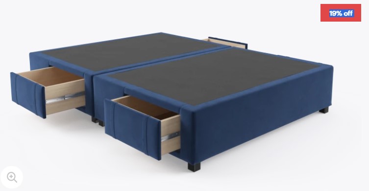 19% off Queen Size Upholstered Bed Base with Drawers Queen Size Upholstered Bed Base with Drawers, Ocean Blue Change $869 (RRP$1079)