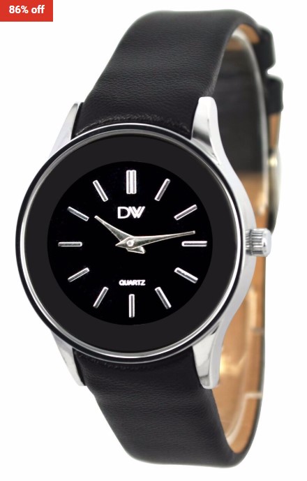 86% OFF Dw By Divine Ladies Silver Tone Wide Black Bezel Black Dial Round Face Black Leather $22.95 (RRP$169)