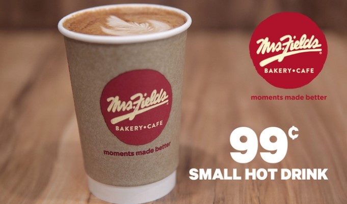 $0.99 for Small Coffee or Any Hot Drink at Mrs. Fields Bakery Cafe, 40 Locations (Up to $4.50 Value)