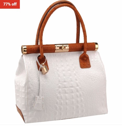77% OFF Florence Bags Leather Abete Handbag White & Brown $88 (RRP$381)