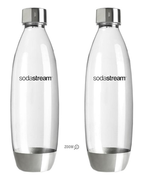 SodaStream Fuse Metal & Plastic Carbonating Bottles Twin Pack 1L Silver $22.99 (RRP $23.95)