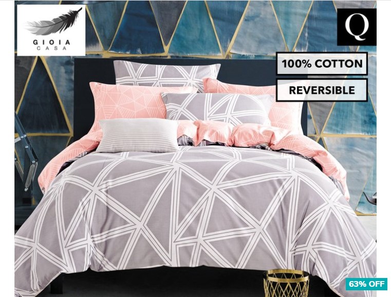 63% OFF Gioia Casa Space 100% Cotton Reversible Queen Bed Quilt Cover Set – Grey/Peach $39.99 (Don’t pay $109.95)