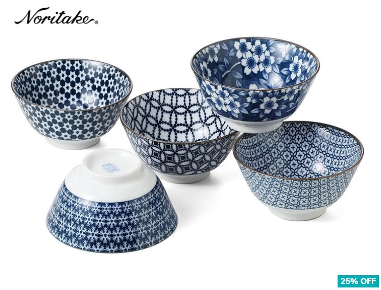 25% OFF Noritake Nami 13cm 5-Piece Japanese Noodle Bowls – Blue/White $59.99 (Don’t pay $80)