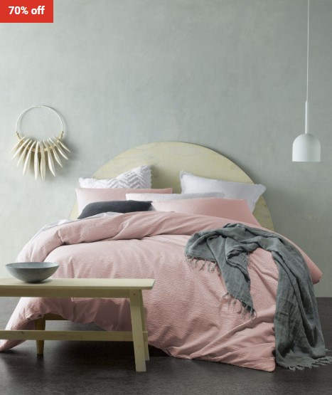 70% OFF Accessorize Blush Cotton Crinkle Quilt Cover Set – King Bed $62 (RRP$205)