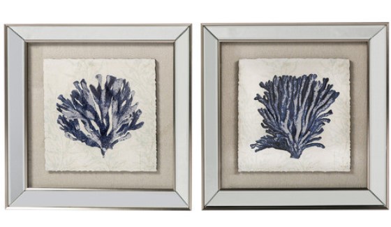 25% OFF 2 Piece Blue Coral Framed Printed Wall Art Set $164.00 (RRP:$219.00)