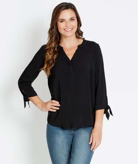 Tie Sleeve Rayon Notch Neck $18.00 (Was$39.99)