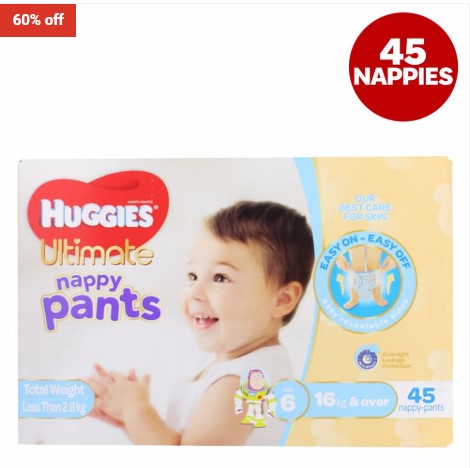 60% OFF Huggies Ultimate Nappy Pants Boy (Size 6) 16kg & Over $12 (RRP$30)