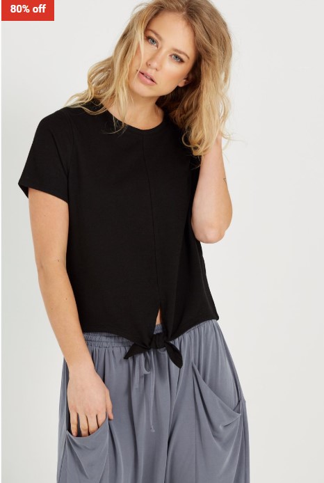 80% OFF Cotton On Chantelle Tie Front Short Sleeve Top – Black $4.99 (RRP$24.95)