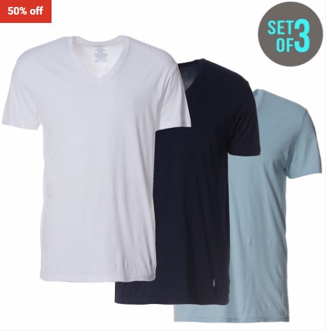 50% OFF Ralph Lauren 3 Pack Basic V-Neck T-Shirts White, Surf Blue, And Cruise Navy $49.95 (RRP$99.95)