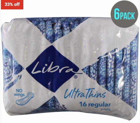 33% OFF Libra 6 Pack- Pk16 Ultra Thin Regular Pads No Wings $17 (RRP$25.20)