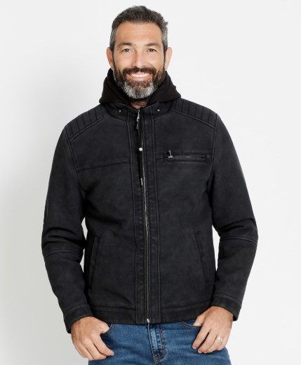 50% OFF Leather Look Hooded Jacket $60.00 (Was$119.99)