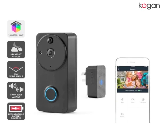 Kogan SmarterHome™ Wireless Smart Video Doorbell with Chime $89