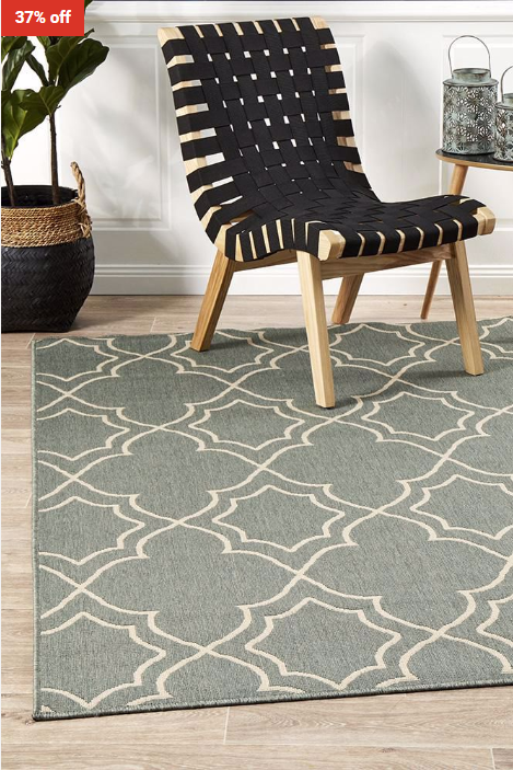 Outdoor/Indoor Rugs Trellis Flatweave Rug – 220x150cm – Teal $119 (RRP: $189)