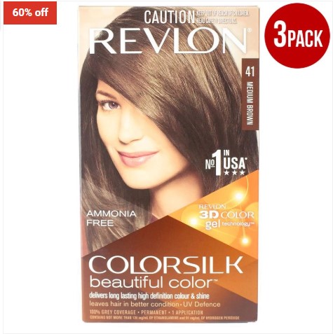 60% OFF Revlon 3 Pack – Revlon Colorsilk Permanent Hair Color 41 Medium Brown $11.99 (RRP$29.97)