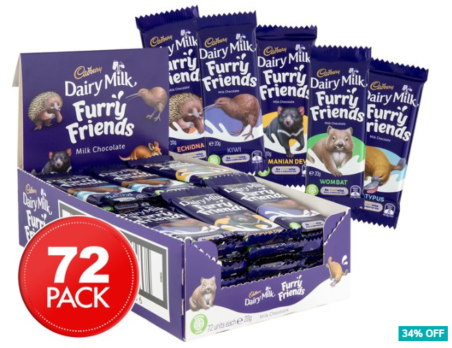 34% OFF 72 x Cadbury Furry Friends 20g $32 (Don’t pay $49)