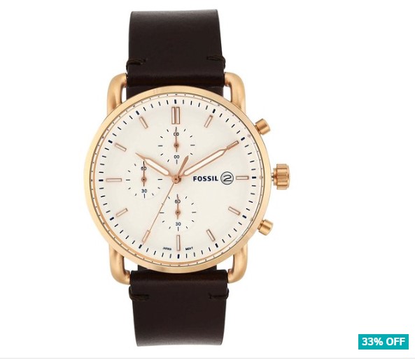 33% OFF Fossil Men’s 42mm Commuter Chronograph Leather Watch – Brown/White/Gold $119 (Don’t pay $179)