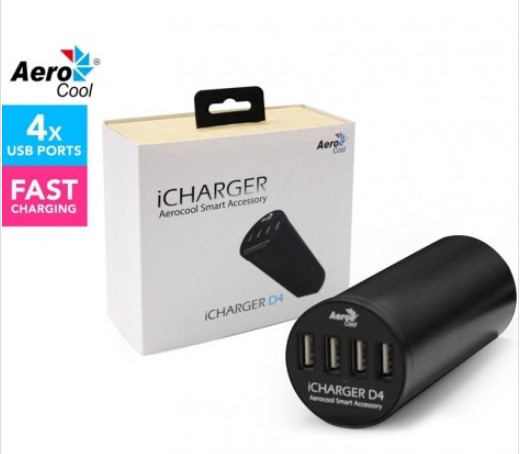 Aerocool iCharger D4 4-Port Smart Office USB 2.4A Fast Charger, 6A 30W, Fits Grommet, Clears Cable Clutter $19.00 (RRP$49.00)