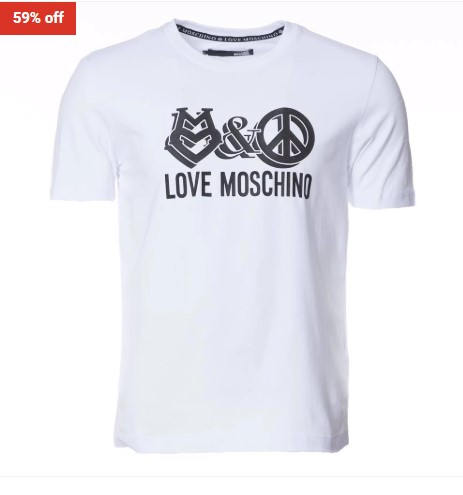 59% OFF Love Moschino Slim Fit Short Sleeve T-Shirt -Logo Print Optical White $69.99 (RRP$170)