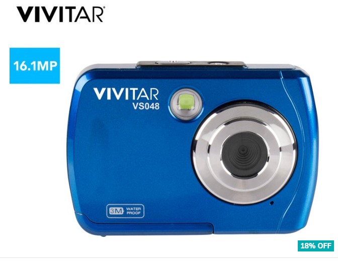 Vivitar VS048 Waterproof Instant Sharing Digital Camera – Blue $69