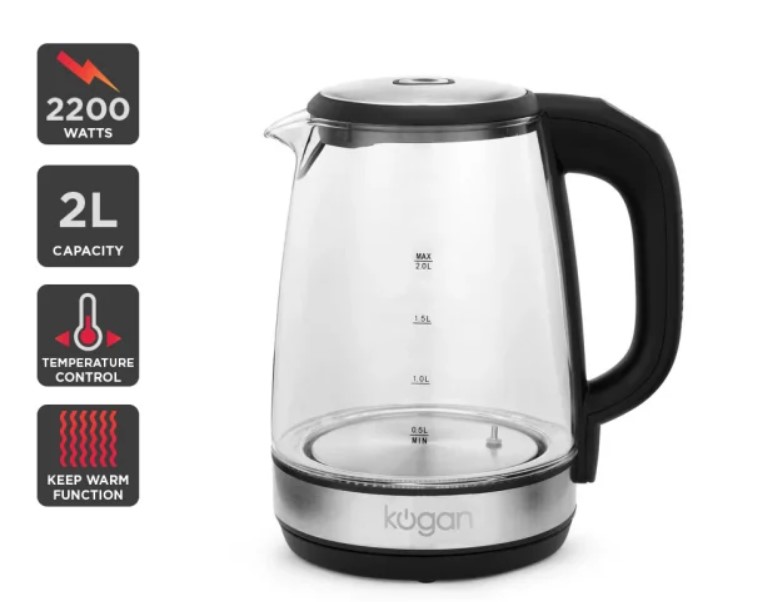 Kogan 2L Cordless Smart Glass Kettle 2200W $39 (Was $79)