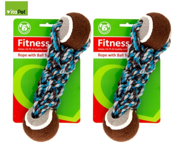 2 x VitaPet Fitness Rope and Ball Dog Toy – Blue/Brown $7.98