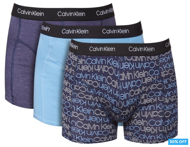 Calvin Klein Men’s Axis Cotton Stretch Trunk 3-Pack – Peacoat Heather/Logo Print/Blue $49.95 (Don’t pay $99.95)