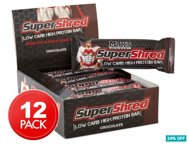 12 x Max’s Super Shred Low Carb High Protein Bar 60g – Chocolate $39.99