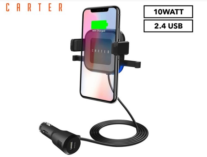 Carter 10W Wireless Car Charger w/ 2.4A USB Port $29.99