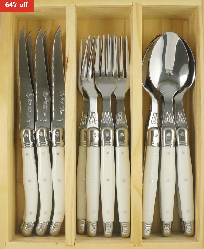 Laguiole by Louis Thiers Lineaire 24-Piece Cutlery Set – White (Straight Handles) $124